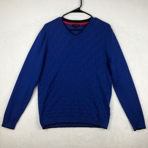 Ted Baker London Sweater Mens Medium Sz 4 Blue Long Sleeve Pullover V-Neck Logo
